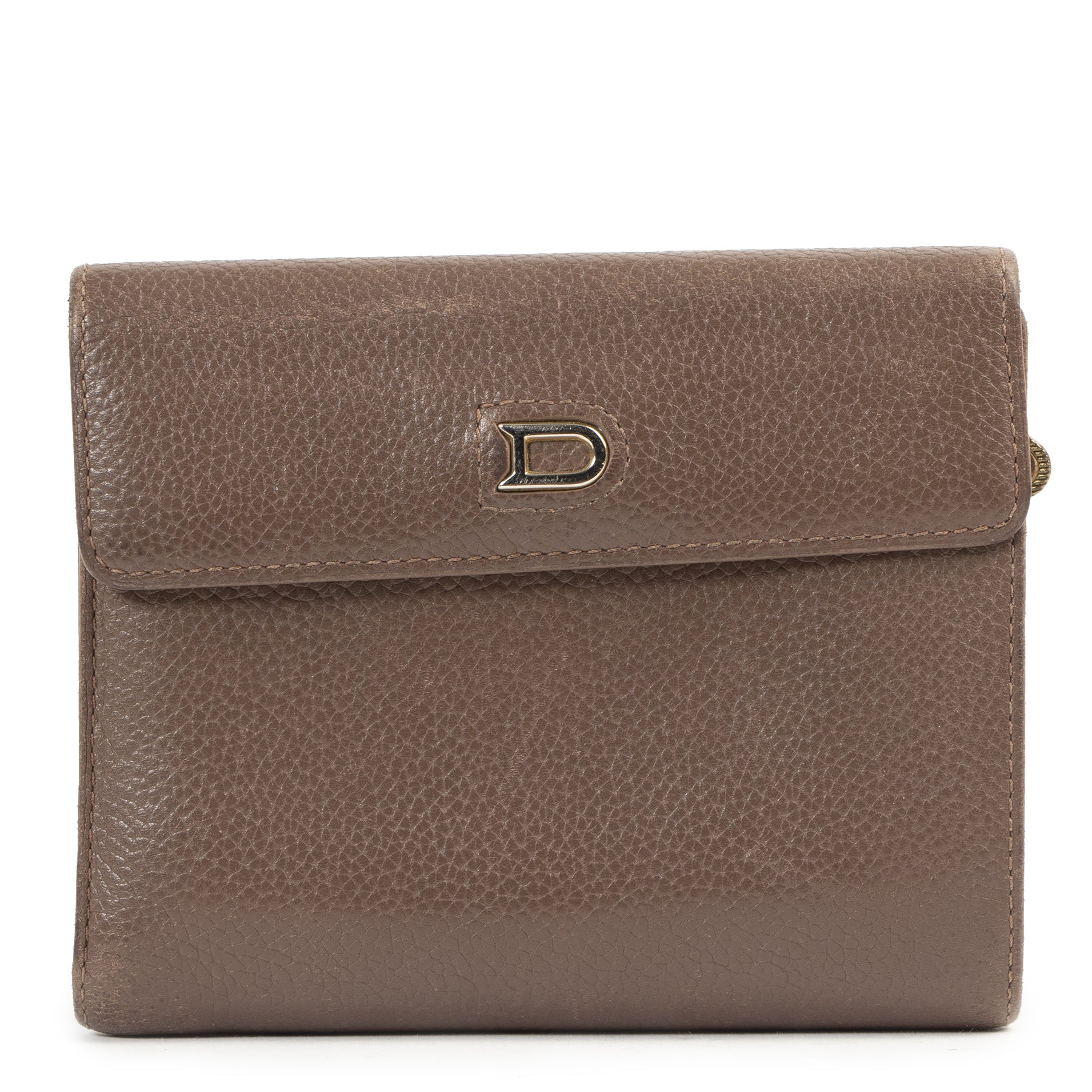 Authentieke Tweedehands Delvaux Taupe Leather Wallet juiste prijs veilig online shoppen luxe merken webshop winkelen Antwerpen België mode fashion