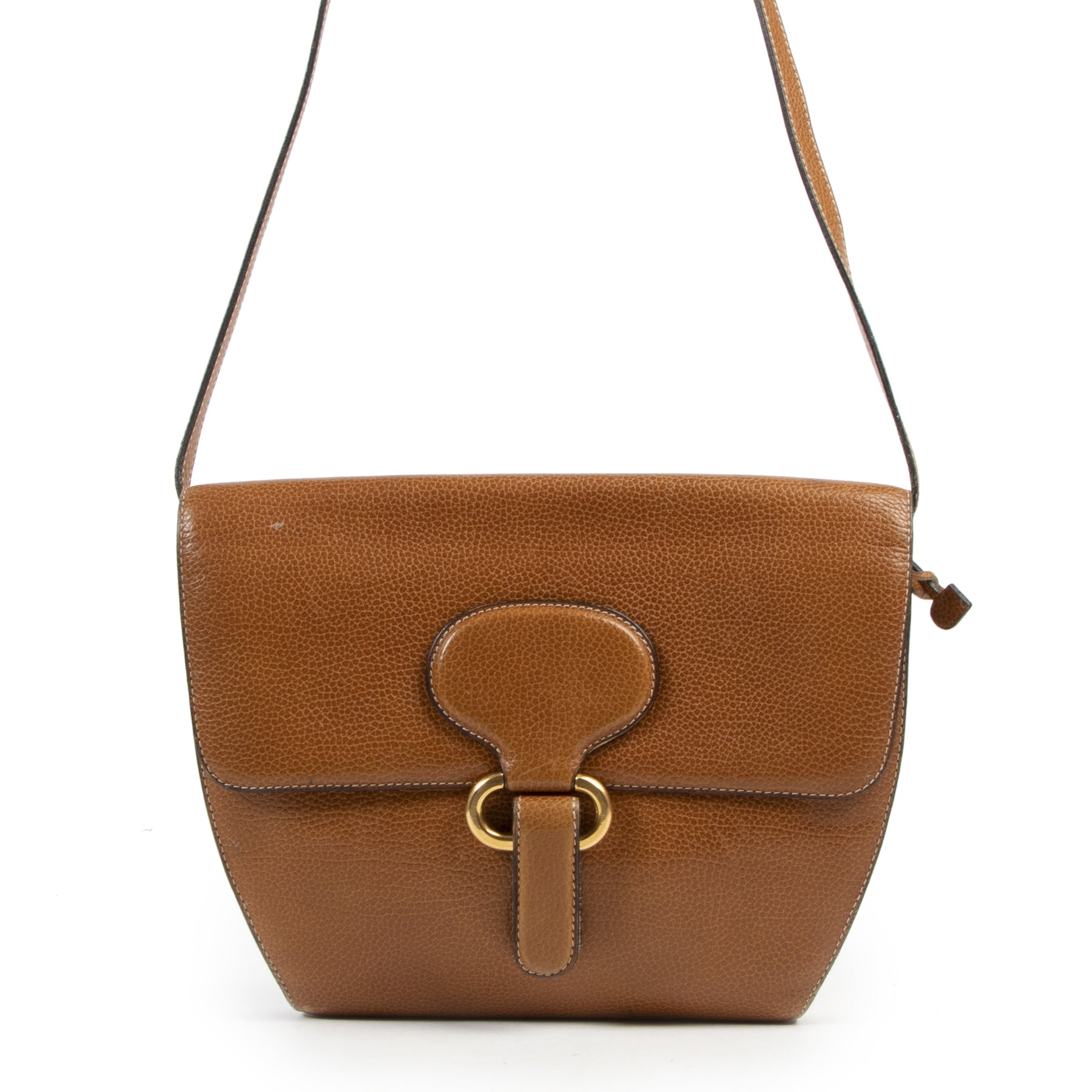 Authentieke Tweedehands Delvaux Cognac Crossbody Bag juiste prijs veilig online shoppen luxe merken webshop winkelen Antwerpen België mode fashion