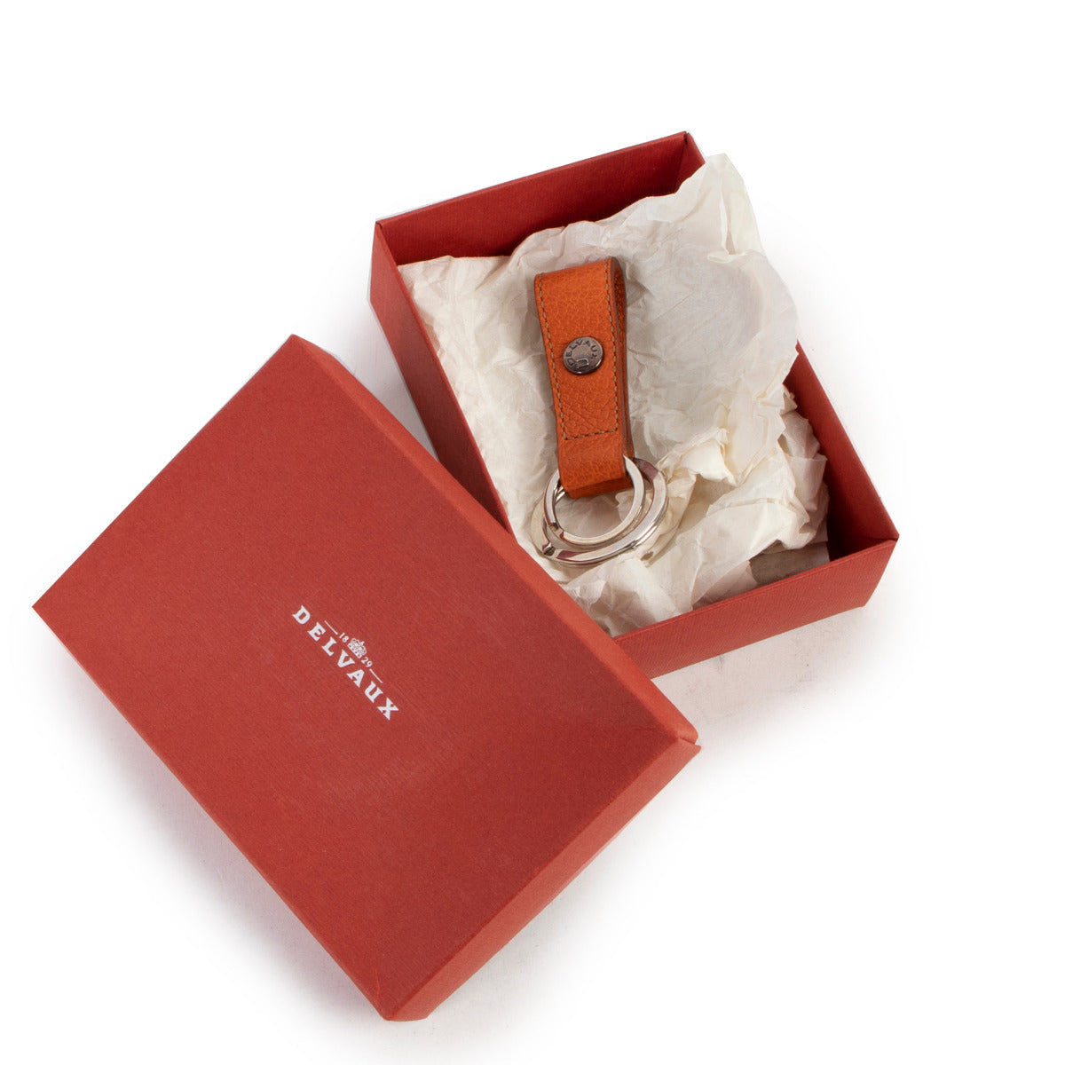 Porte-clés en cuir orange Delvaux
