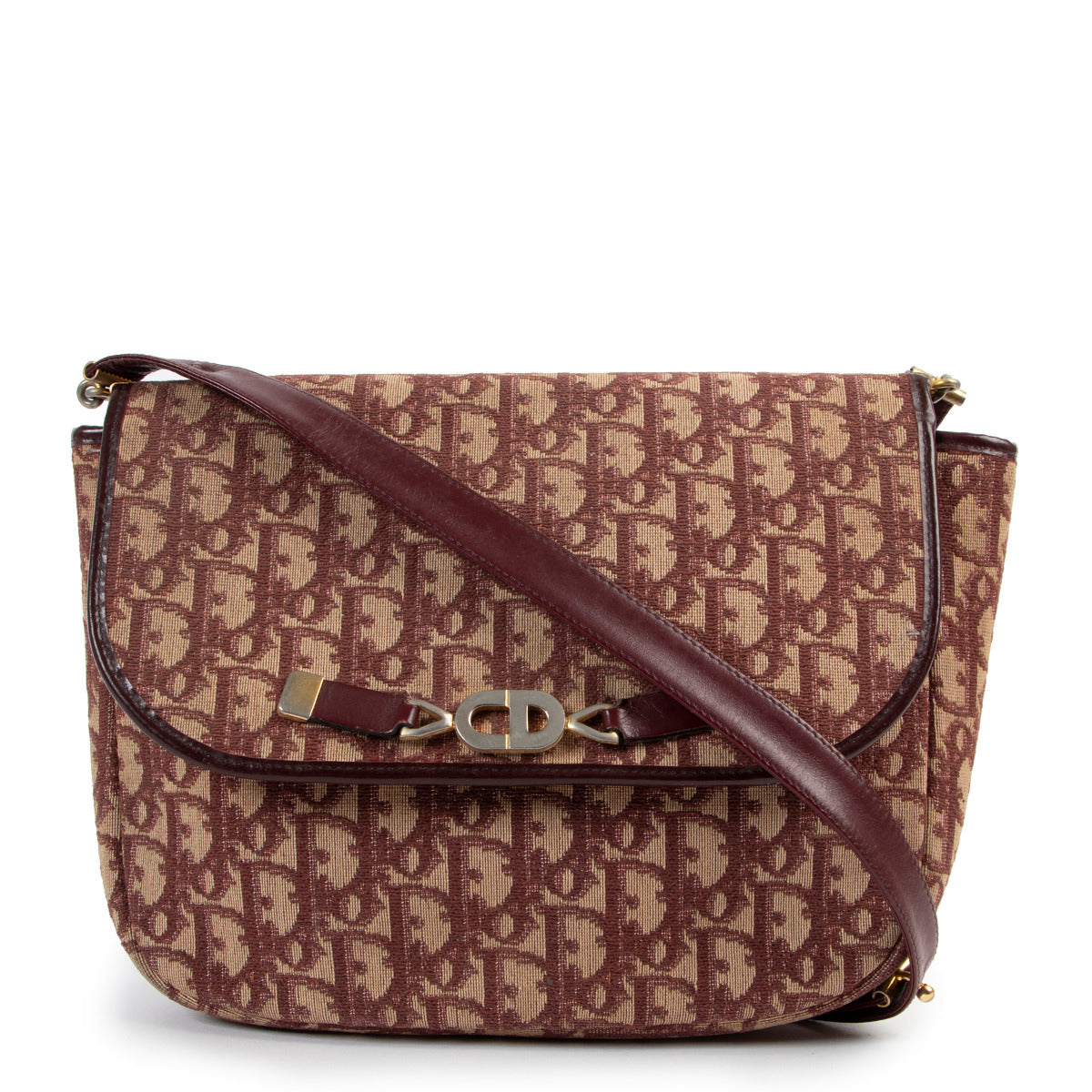 Chirstian Dior Burgundy vintage fabric bag with crossbody features