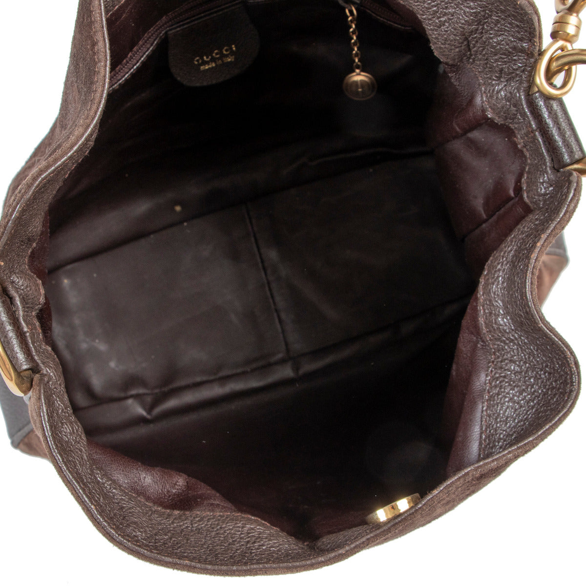 Gucci Bruine Suède Bamboo Medium Diana Schoudertas