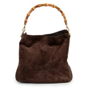 Gucci brown suede bamboo top handle bag