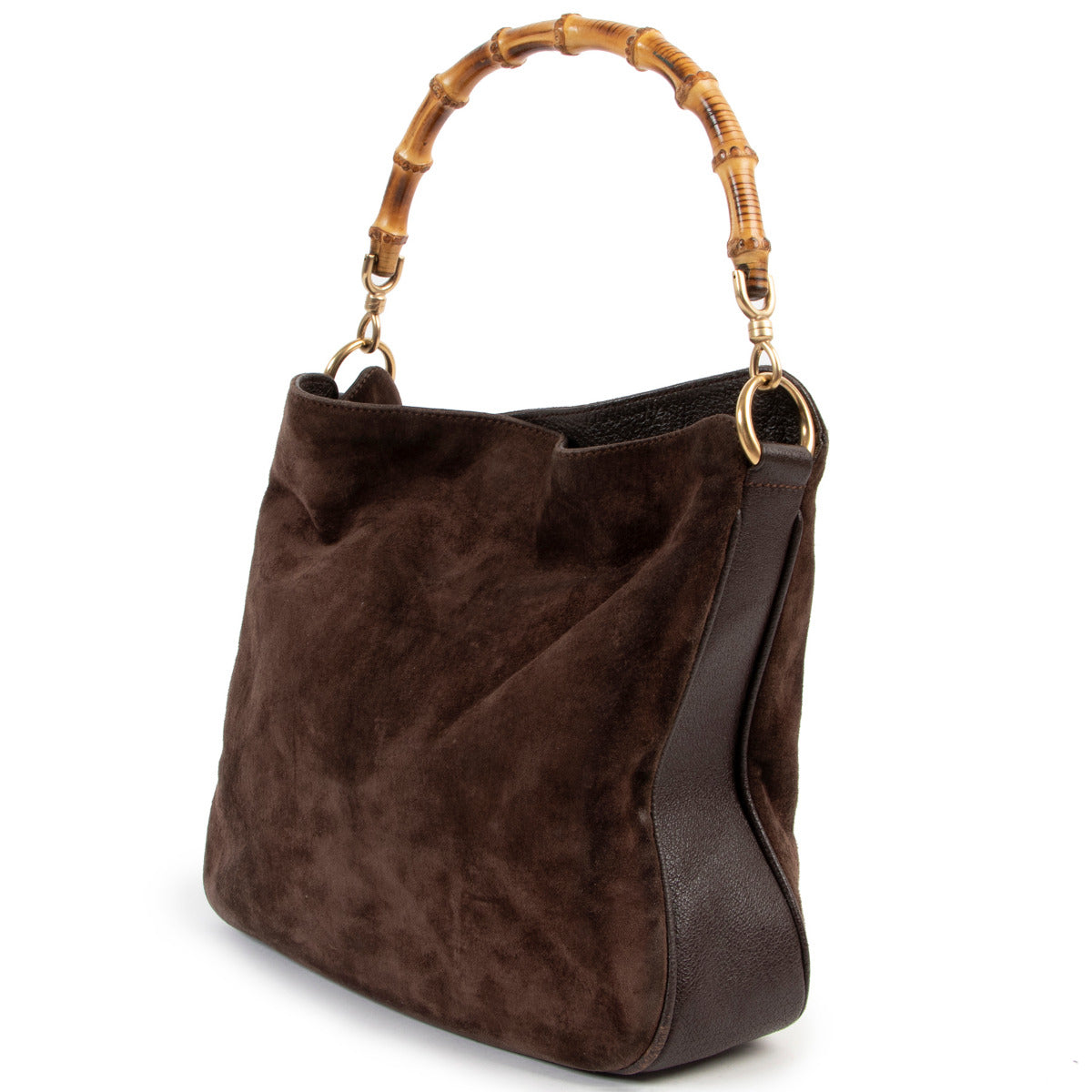 Gucci brown suede bamboo top handle bag for the best price at Labellov secondhand luxury