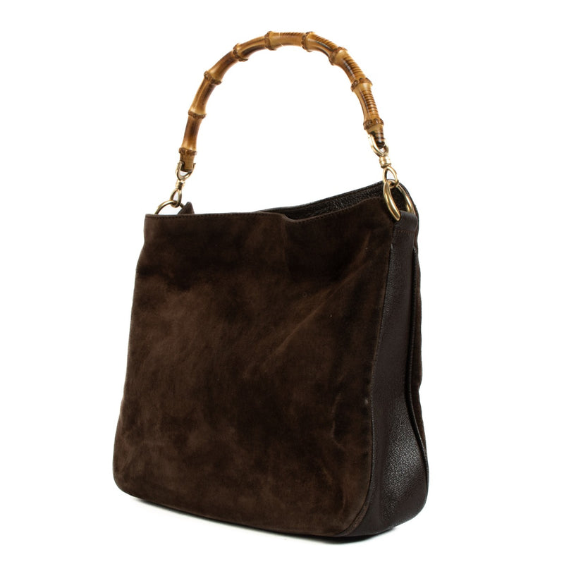 Gucci Brown Suede Bamboo Handle Bag