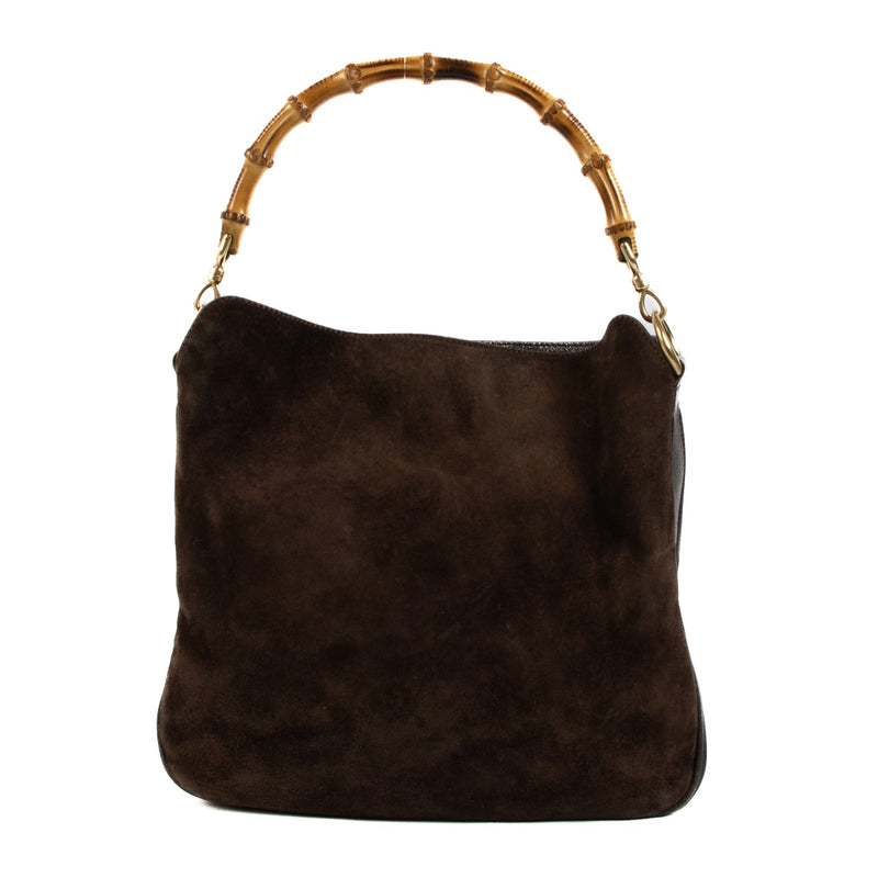 Gucci Brown Suede Bamboo Handle Bag