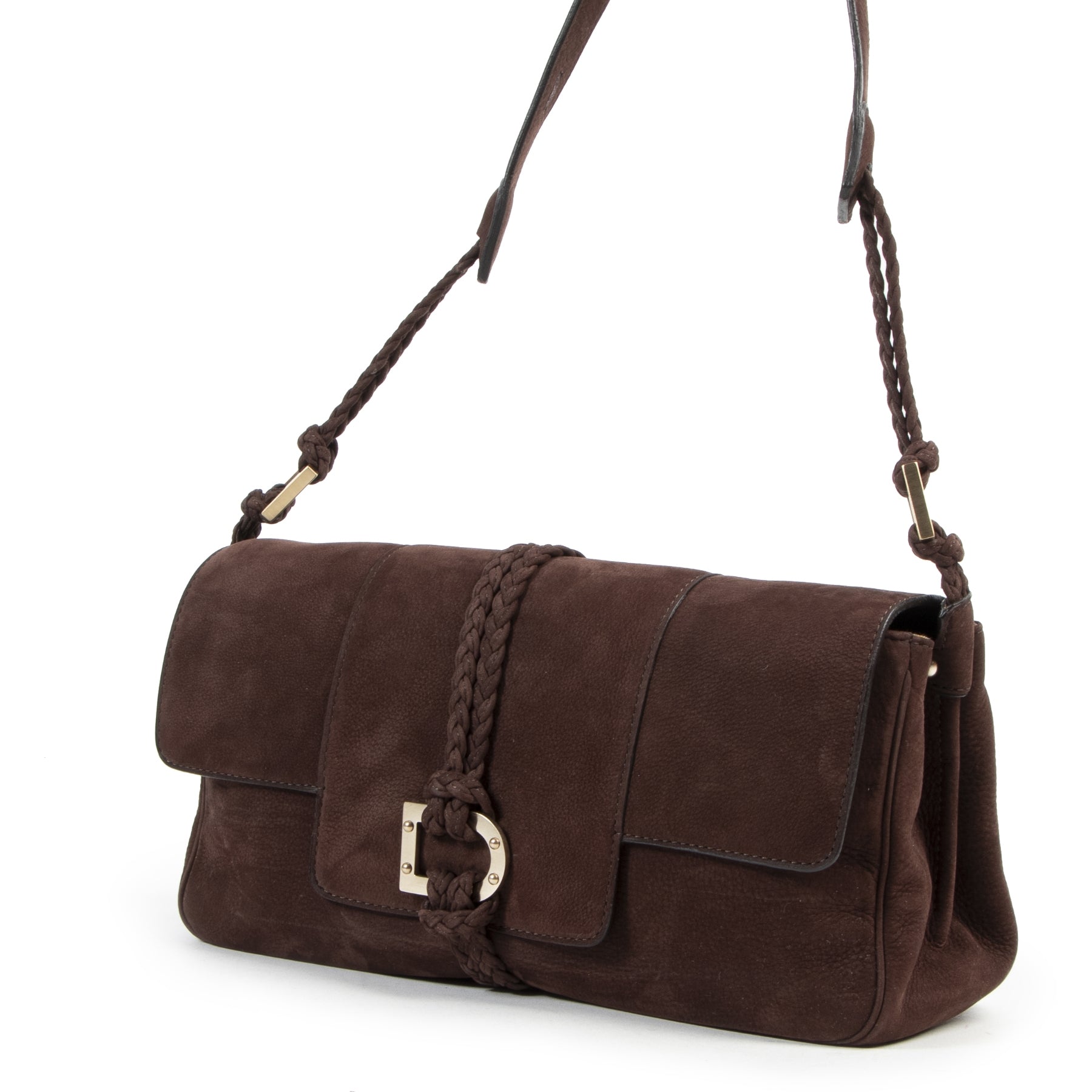 Delvaux Dark Burgundy Suede Shoulder Bag
