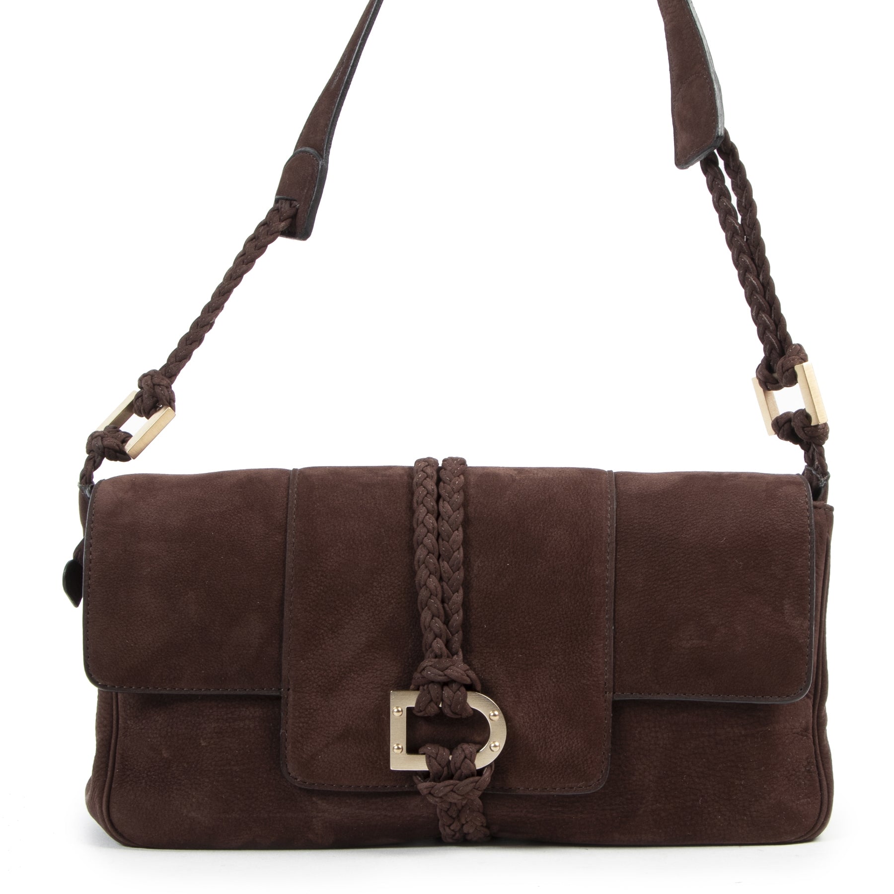 Delvaux Dark Burgundy Suede Shoulder Bag for sale at Labellov secondhand luxury