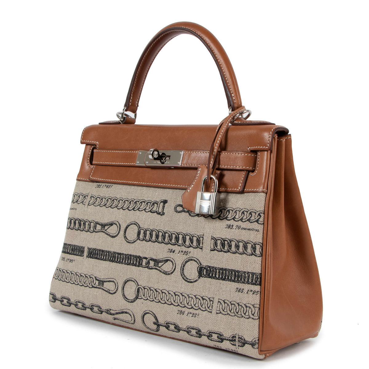 Hermès Kelly 28 Toile de Camp Dechainee Fauve Barenia side picture of this exclusive designer bag available only at Labellov worldwide shipping best price.