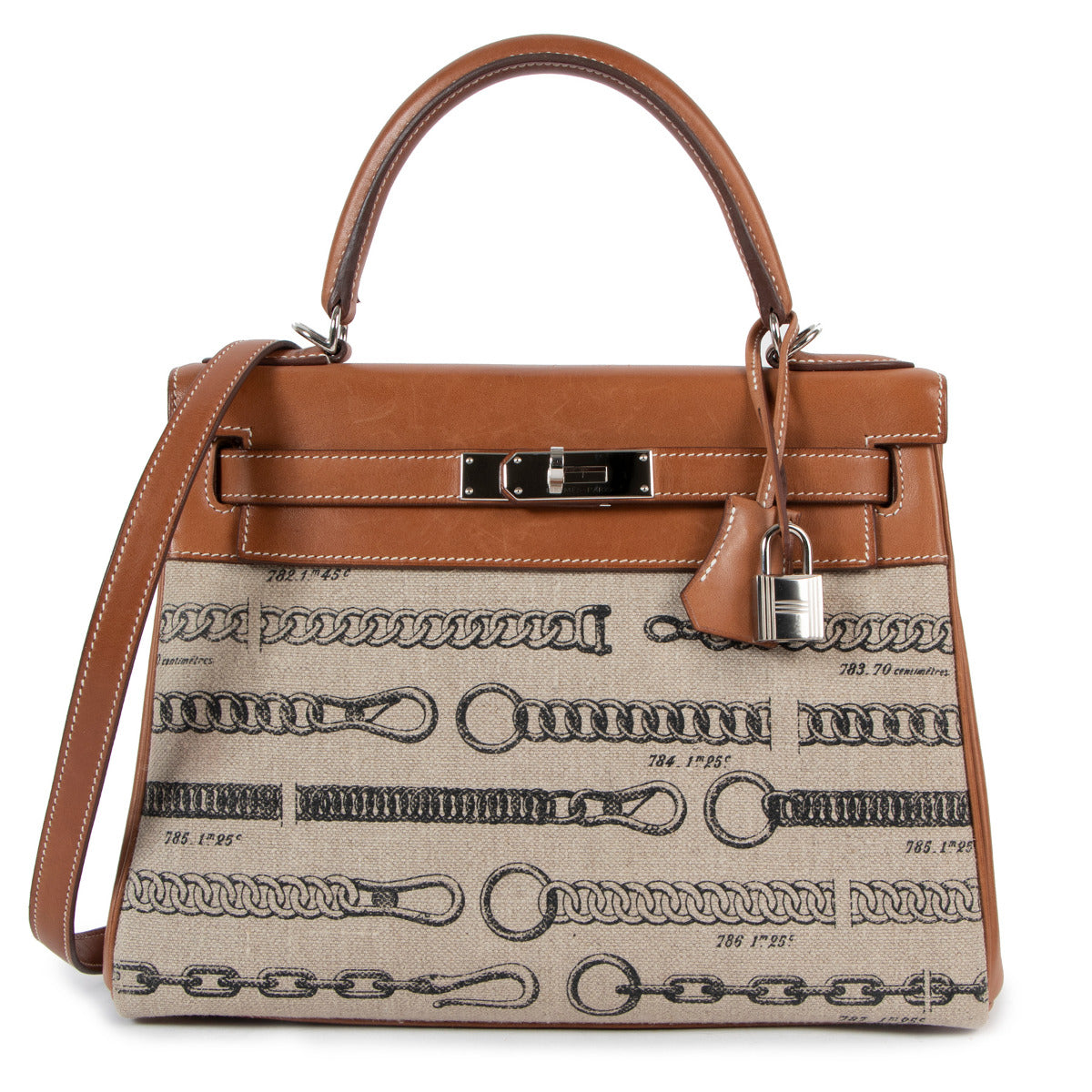 Highly exclusive and limited edition collector's piece Hermès Kelly 28 Toile de Camp Dechainee Fauve Barenia at Labellov secondhand luxury in Antwerp.