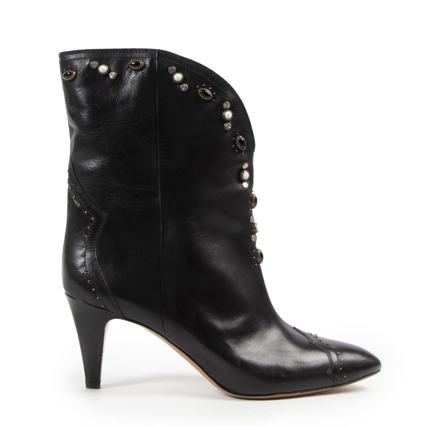 Authentieke Tweedehands Isabel Marant Black Heeled Boots With Details - Size 41 juiste prijs veilig online shoppen luxe merken webshop winkelen Antwerpen België mode fashion