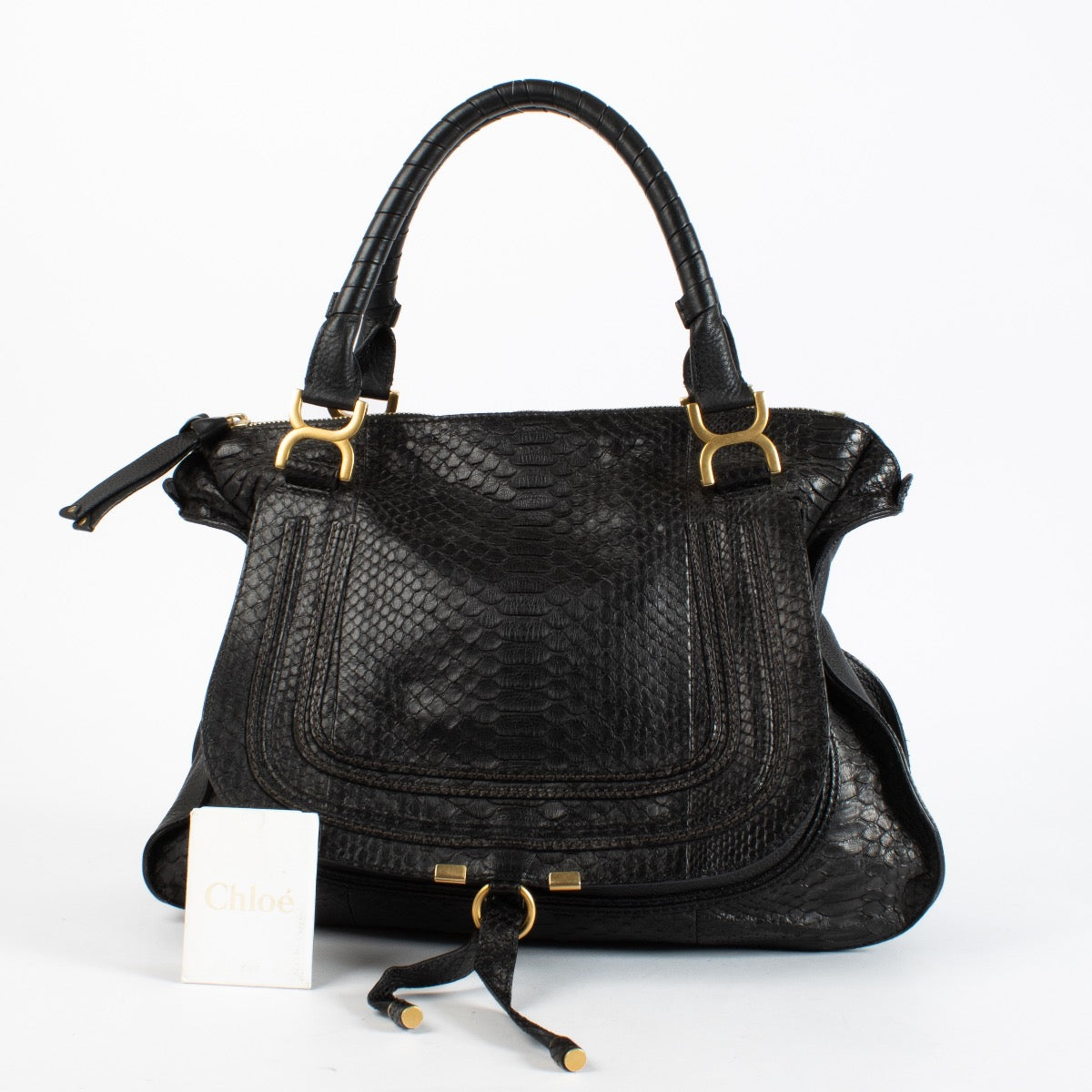 Authentic Preloved Chloe Black Python large Marcie Bag Top Handle on Labellov.com