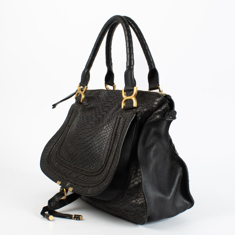 Authentic Preloved Chloe Black Python large Marcie Bag Top Handle on Labellov.com
