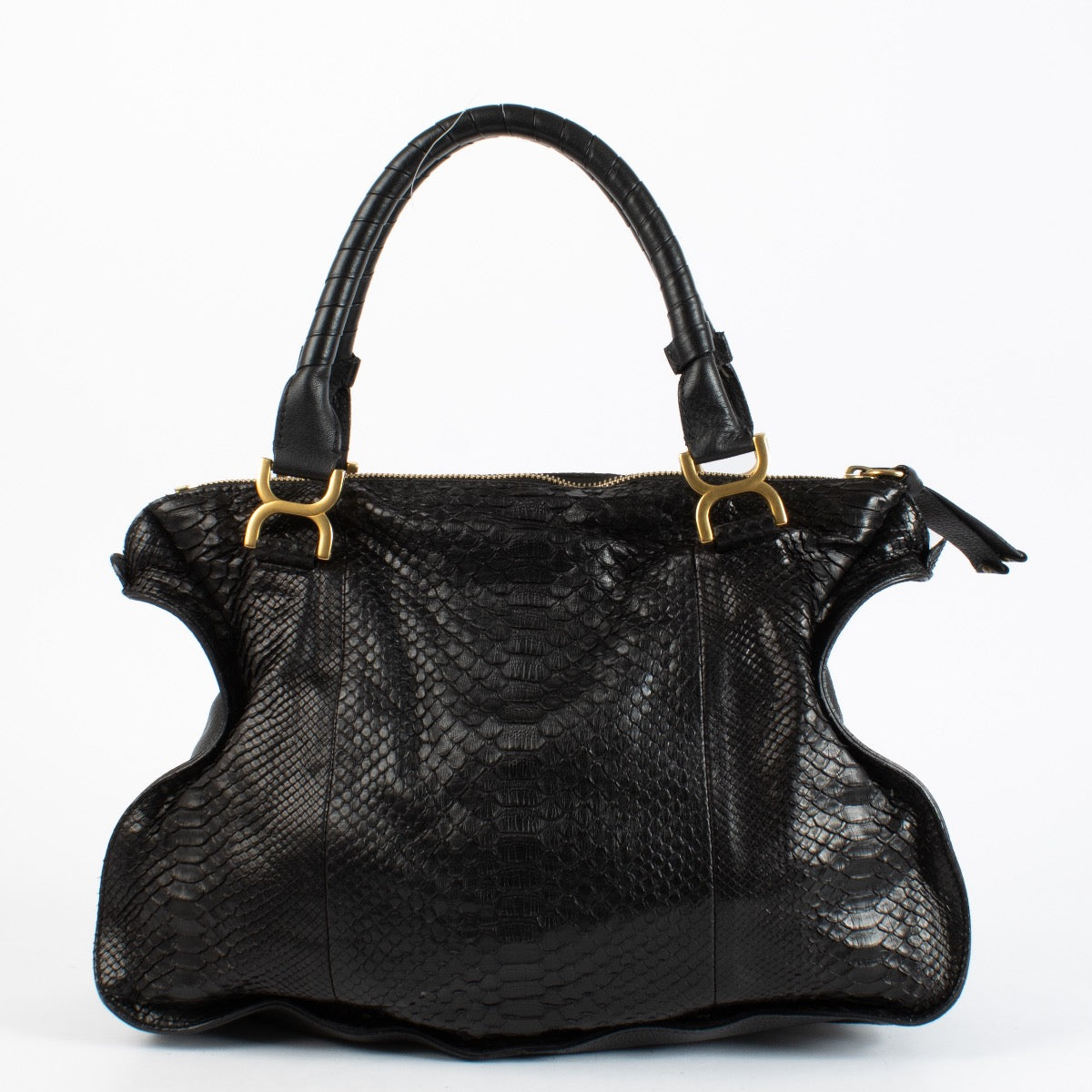 Authentic Preloved Chloe Black Python large Marcie Bag Top Handle on Labellov.com