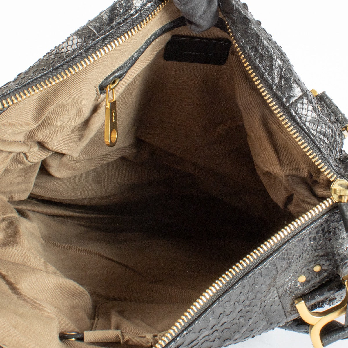 Authentic Preloved Chloe Black Python large Marcie Bag Top Handle on Labellov.com