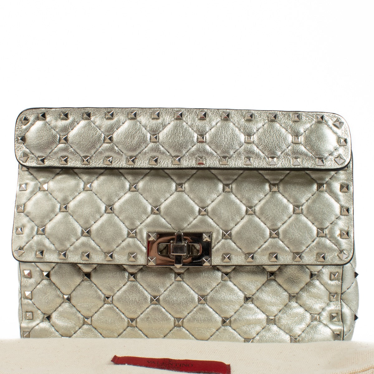 Buy authentic second hand Valentino Silver Quilted Leather Medium Rockstud Spike Crossbody at Labellov.com