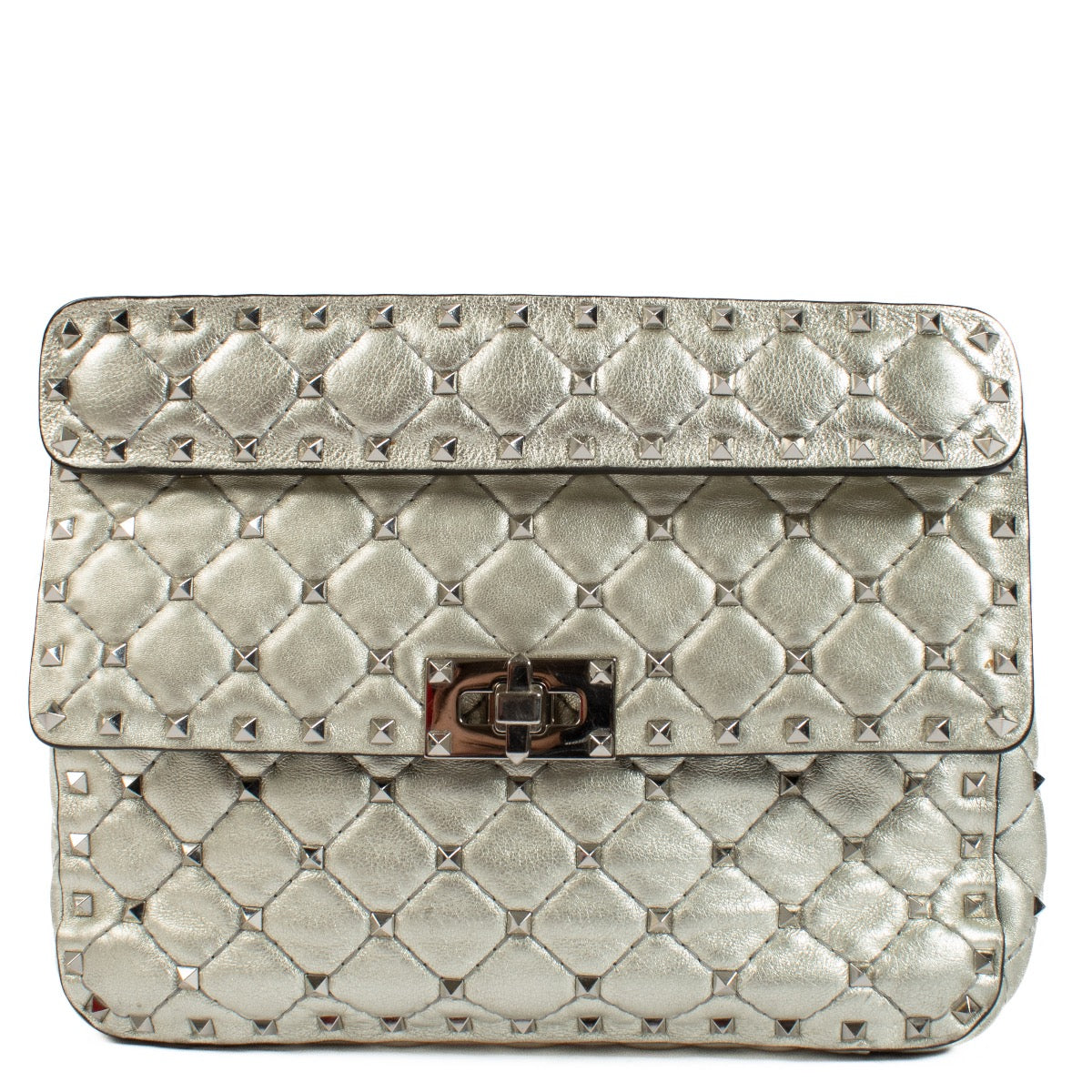 Buy authentic second hand Valentino Silver Quilted Leather Medium Rockstud Spike Crossbody at Labellov.com