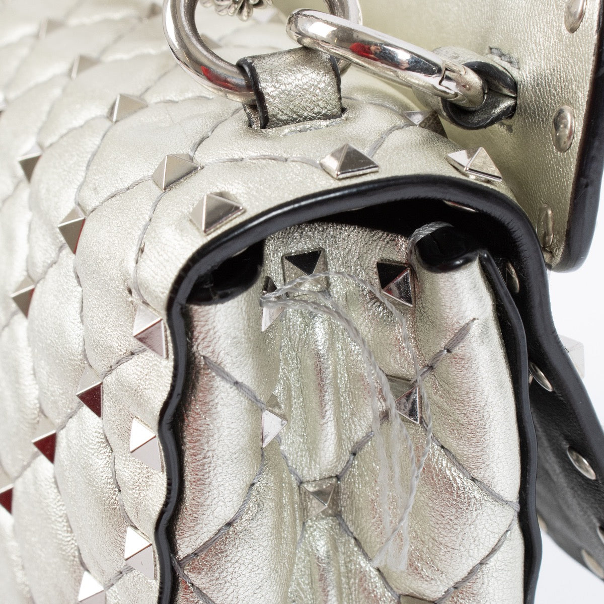 Buy authentic second hand Valentino Silver Quilted Leather Medium Rockstud Spike Crossbody at Labellov.com
