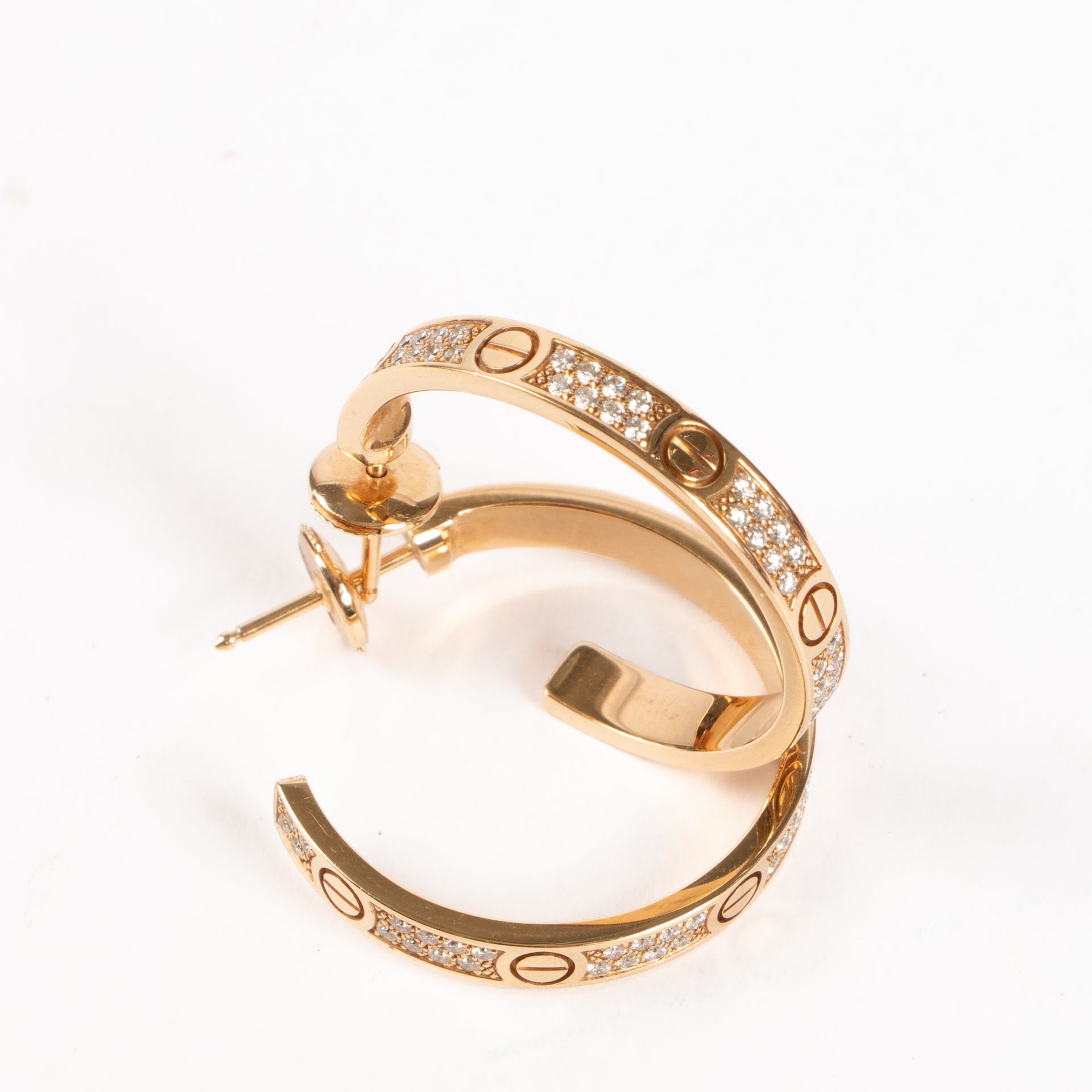 Shop the authentic Cartier Pavé Diamonds Rose Gold LOVE Medium Hoop Earrings on Labellov.com !