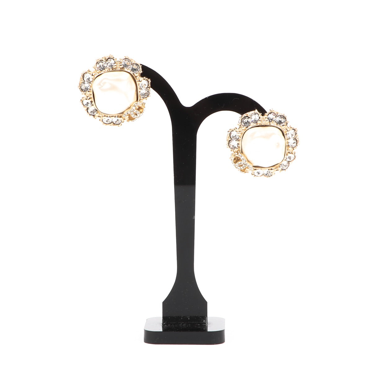 Chanel 20C Pearl Crystal CC Gold Earrings