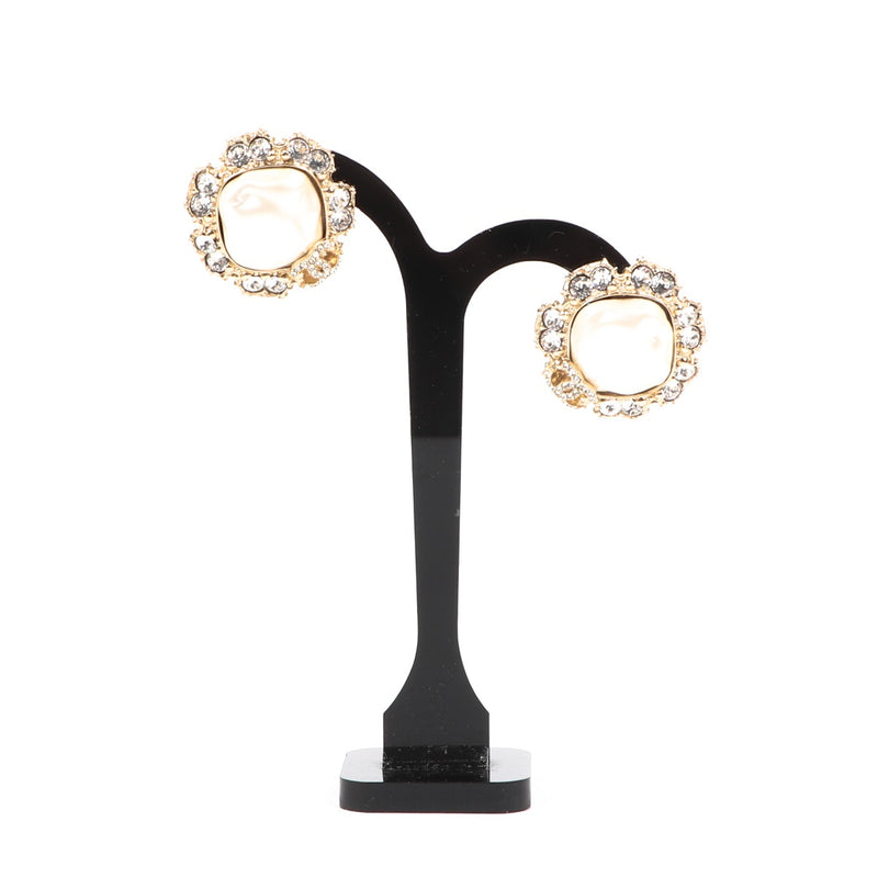 Chanel 20C Pearl Crystal CC Gold Earrings