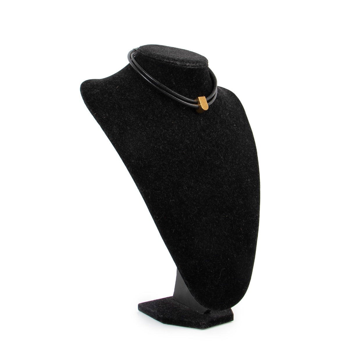 Delvaux Gold-plated Bloc Black Leather Necklace