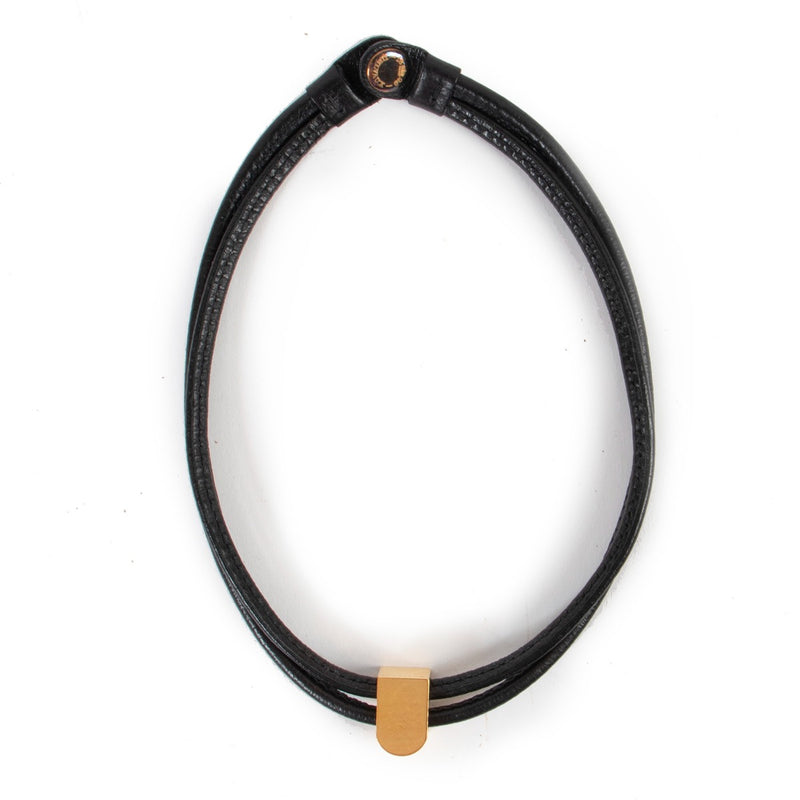 Delvaux Gold-plated Bloc Black Leather Necklace