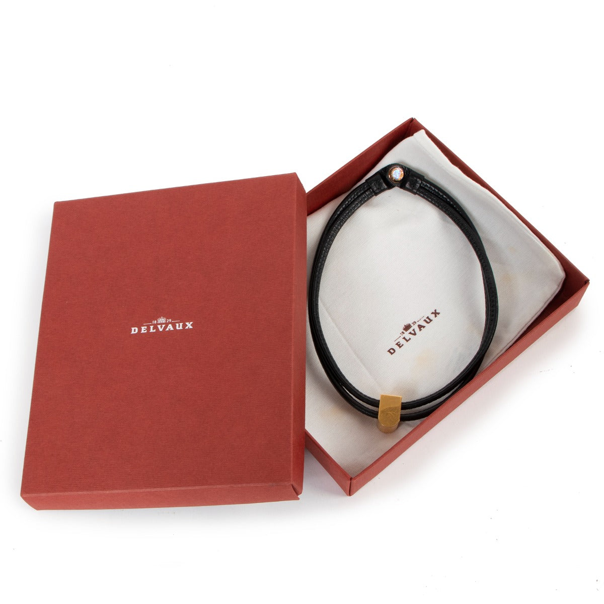 Delvaux Gold-plated Bloc Black Leather Necklace