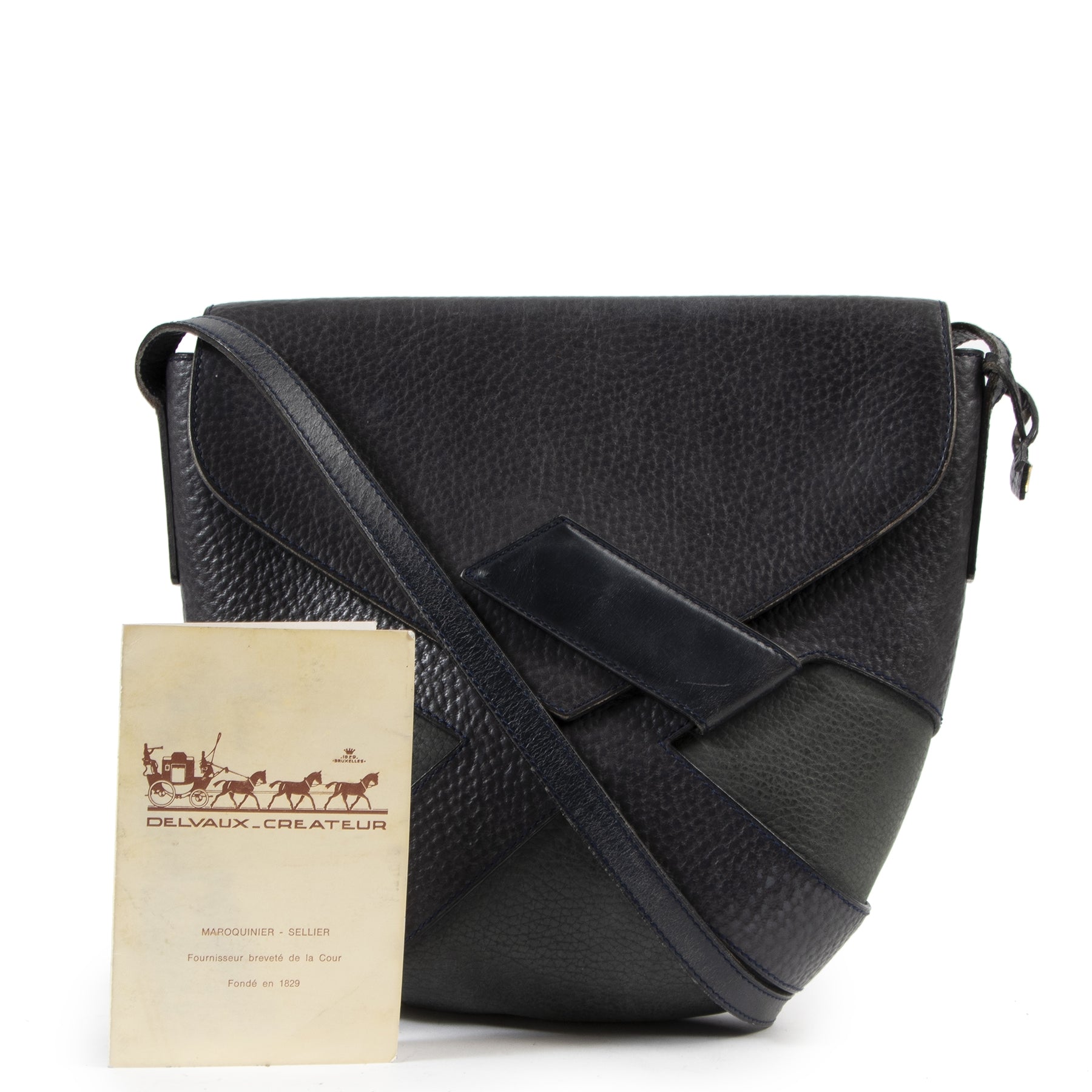 Authentieke Tweedehands Delvaux Blue Bicolor Leather Crossbody Bag juiste prijs veilig online shoppen luxe merken webshop winkelen Antwerpen België mode fashion