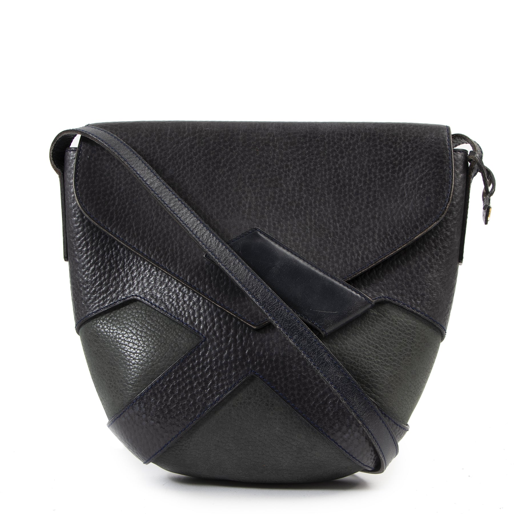 Authentic secondhand Delvaux Blue Bicolor Leather Crossbody Bag designer bags fashion luxury vintage webshop safe secure online shopping
