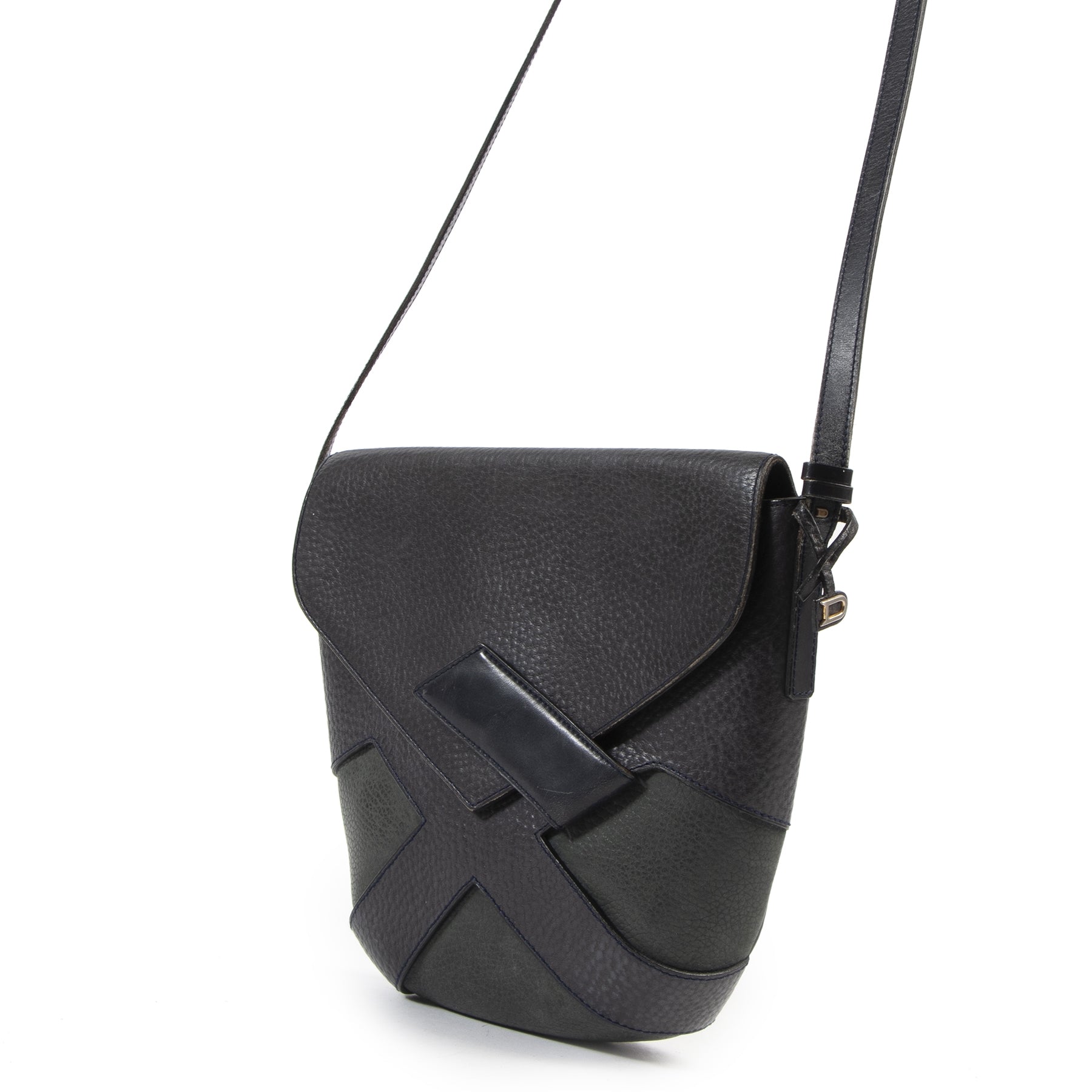 Authentic secondhand Delvaux Blue Bicolor Leather Crossbody Bag designer bags fashion luxury vintage webshop safe secure online shopping