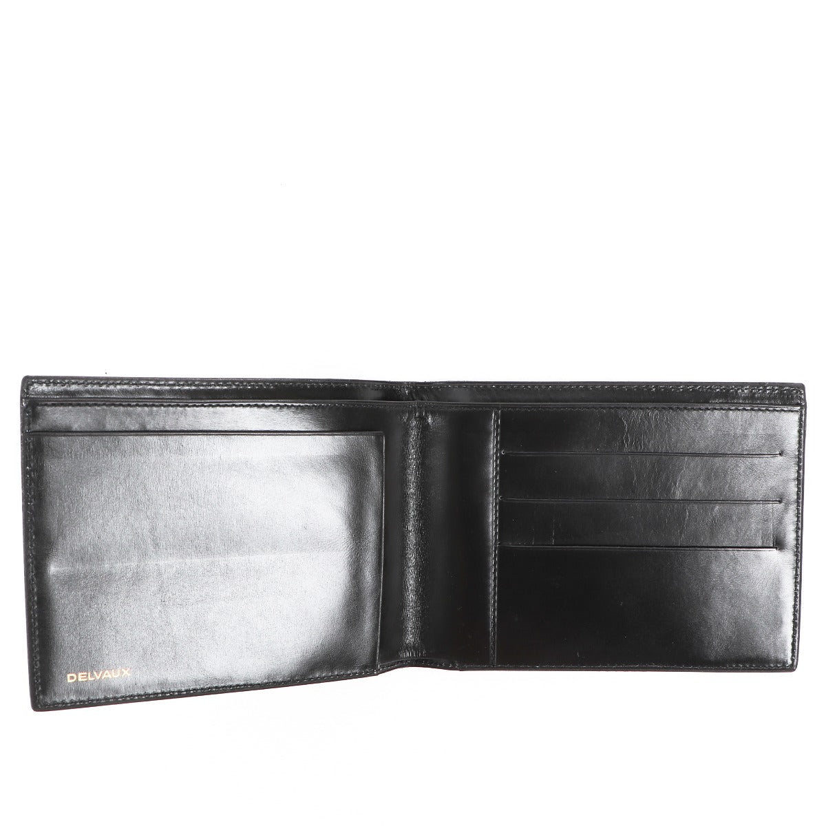 Portefeuille Delvaux en veau box noir, à deux volets