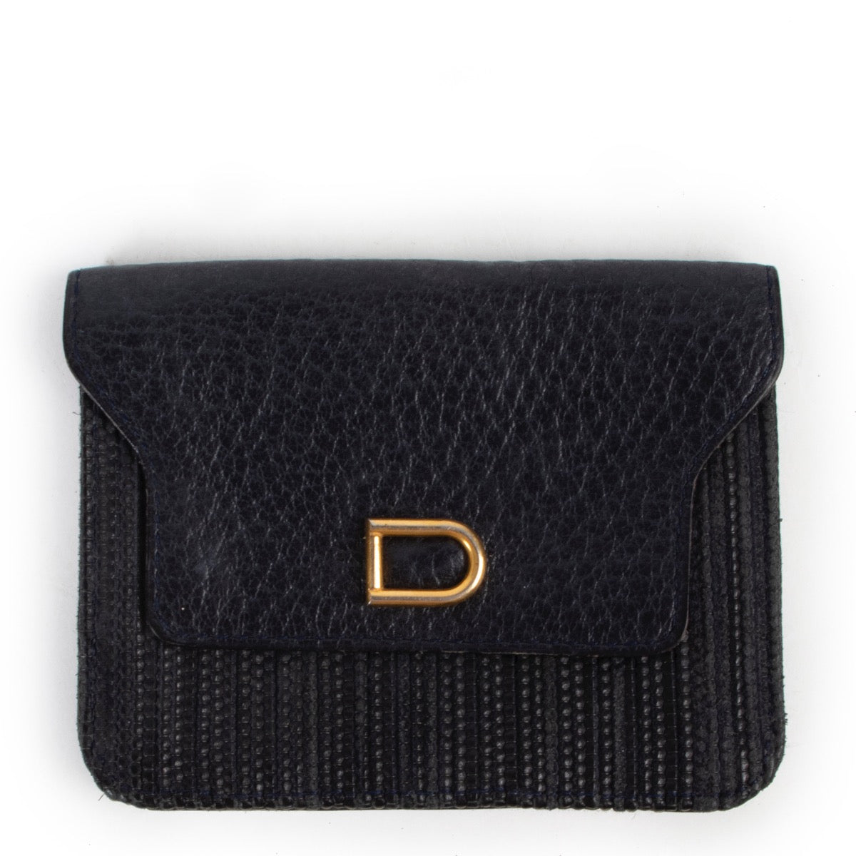 Shop safe online at Labellov in Antwerp this 100% authentic second hand Delvaux Dark Blue Toile De Cuir Wallet