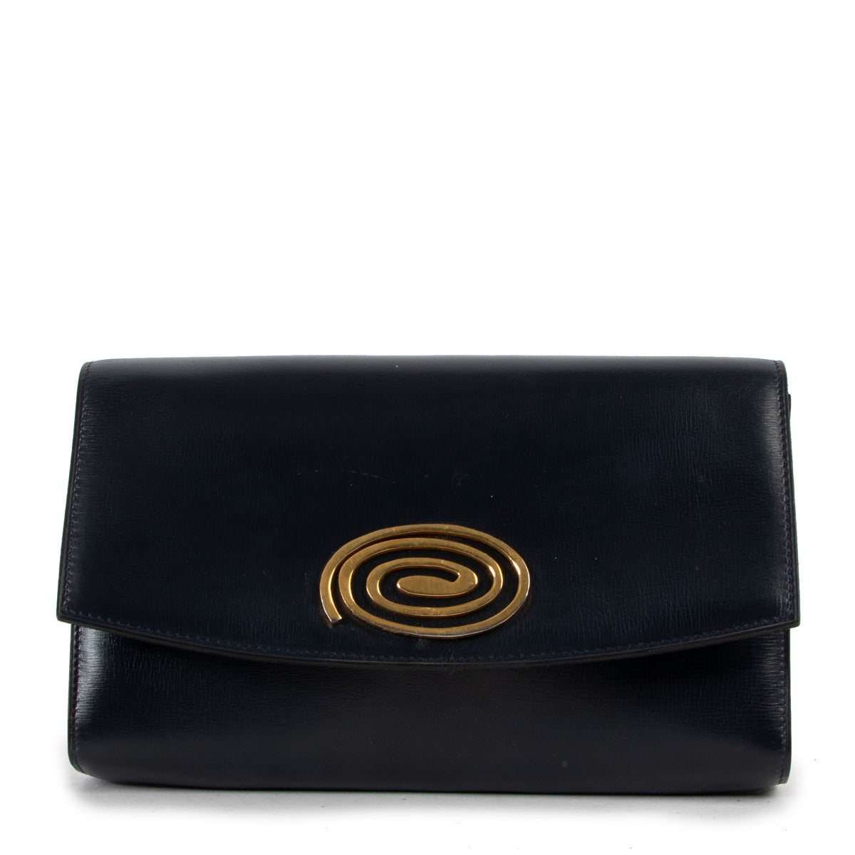 Delvaux Blue Clutch with Gold Circle Design