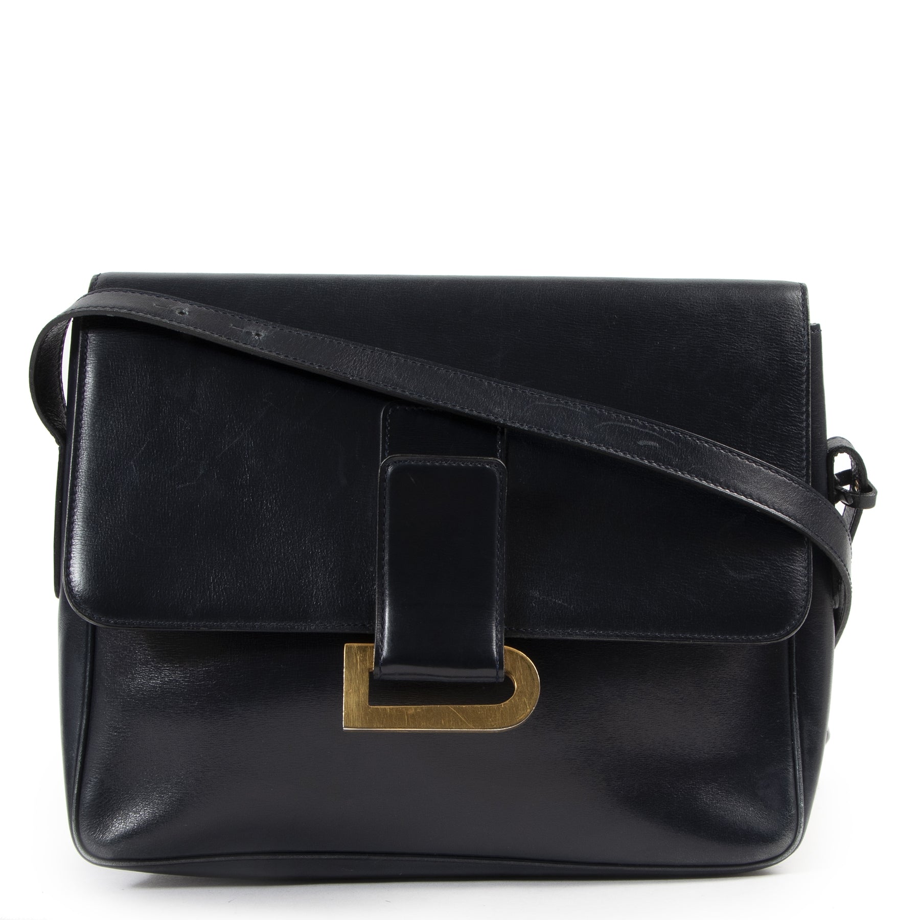 acheter en linge seconde main Delvaux Dark Blue Poirier Shoulder Bag