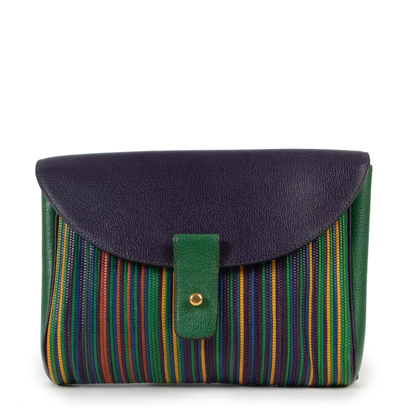 Shop safe online at Labellov in Antwerp this 100% authentic second hand Delvaux Multicolor Toile De Cuir Clutch