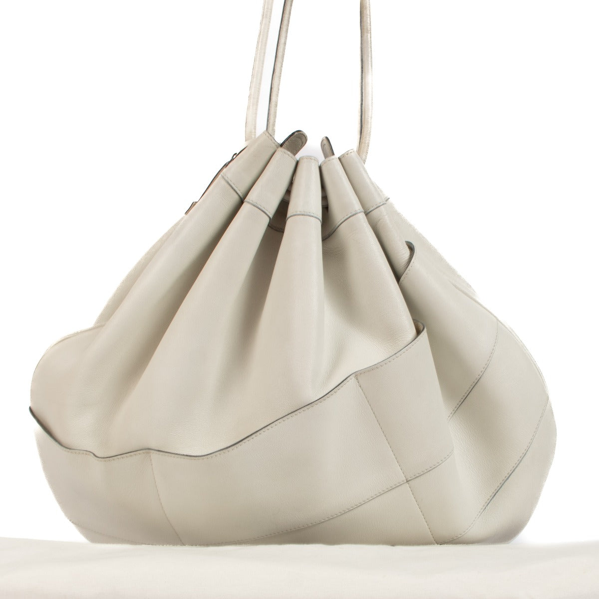 Delvaux Vintage White Leather Drawstring Shoulder Bag