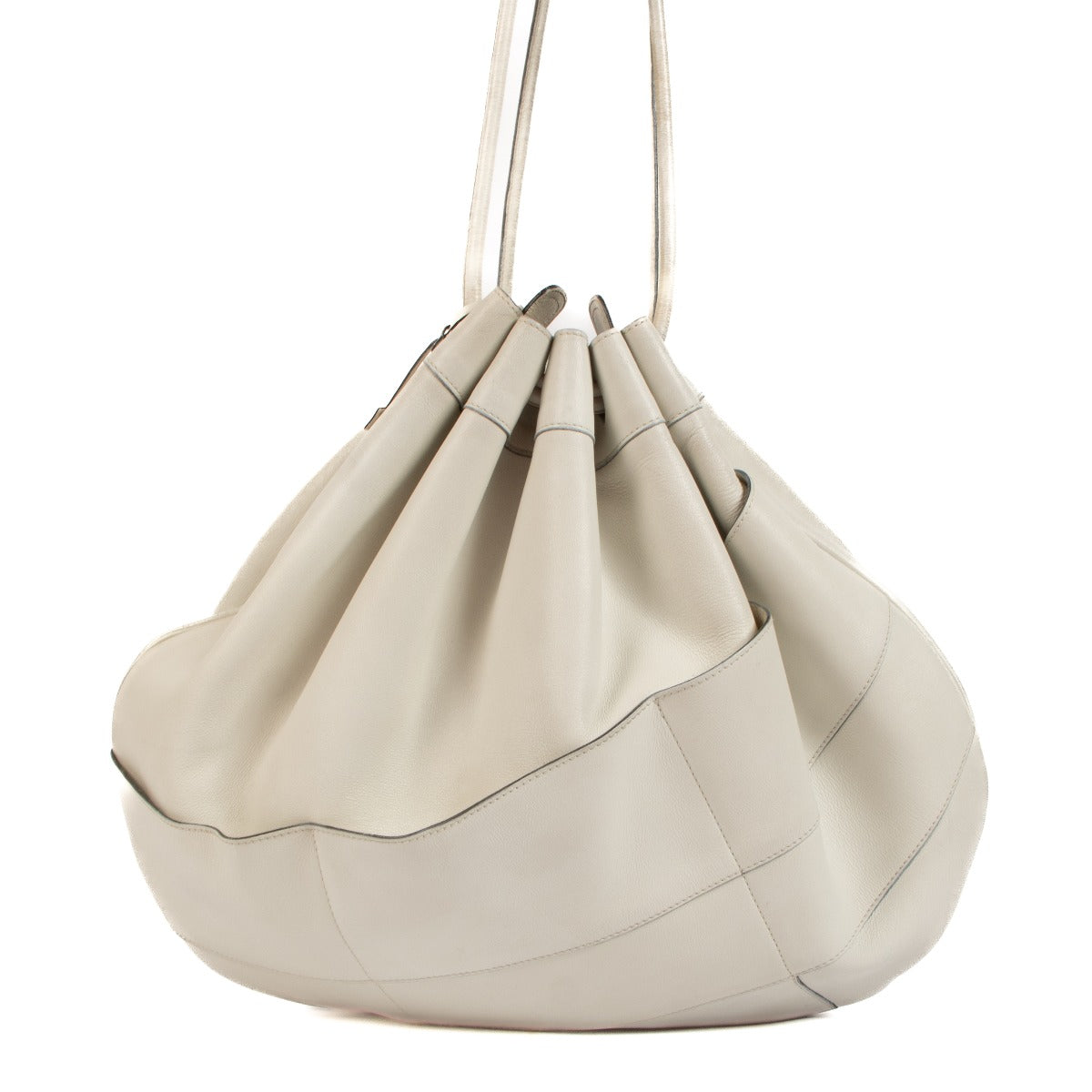 Delvaux Vintage White Leather Drawstring Shoulder Bag