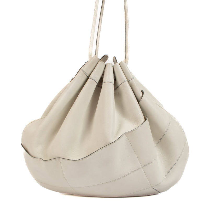 Delvaux Vintage White Leather Drawstring Shoulder Bag
