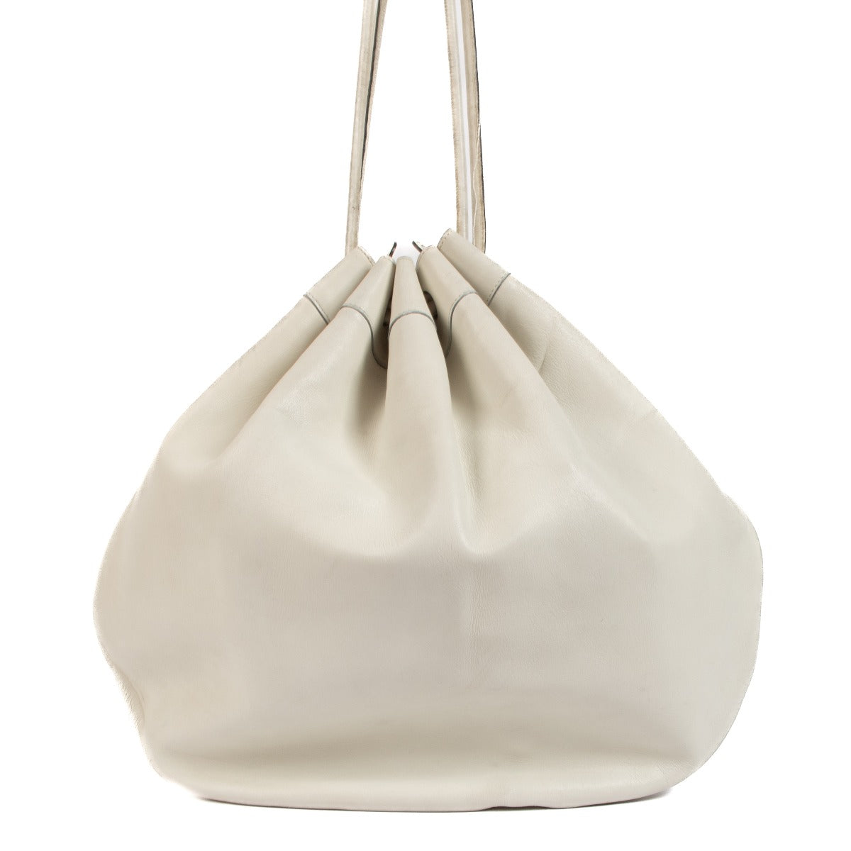 Delvaux Vintage Wit Leren Schoudertas met Trekkoord