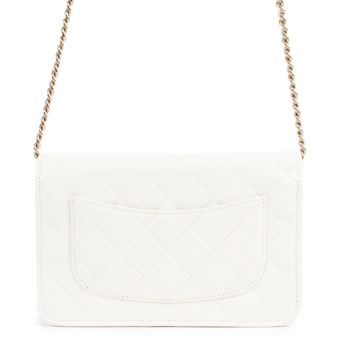 Shop safe online an authentic second hand Chanel White Caviar Leather Classic Wallet On Chain at labellov.com in Antwerp