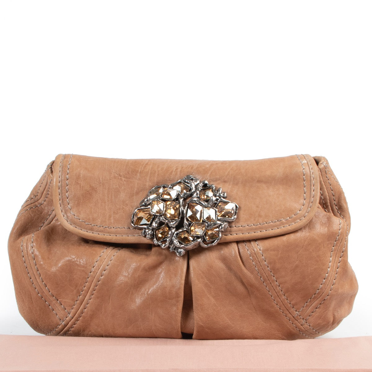 Shop safe online 100% authentic second hand Miu Miu Brown Leather Clutch in very good preloved condition at the right price at Labellov.com.