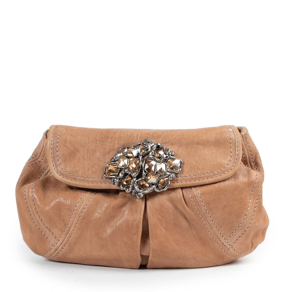 Shop safe online 100% authentic second hand Miu Miu Brown Leather Clutch in very good preloved condition at the right price at Labellov.com.
