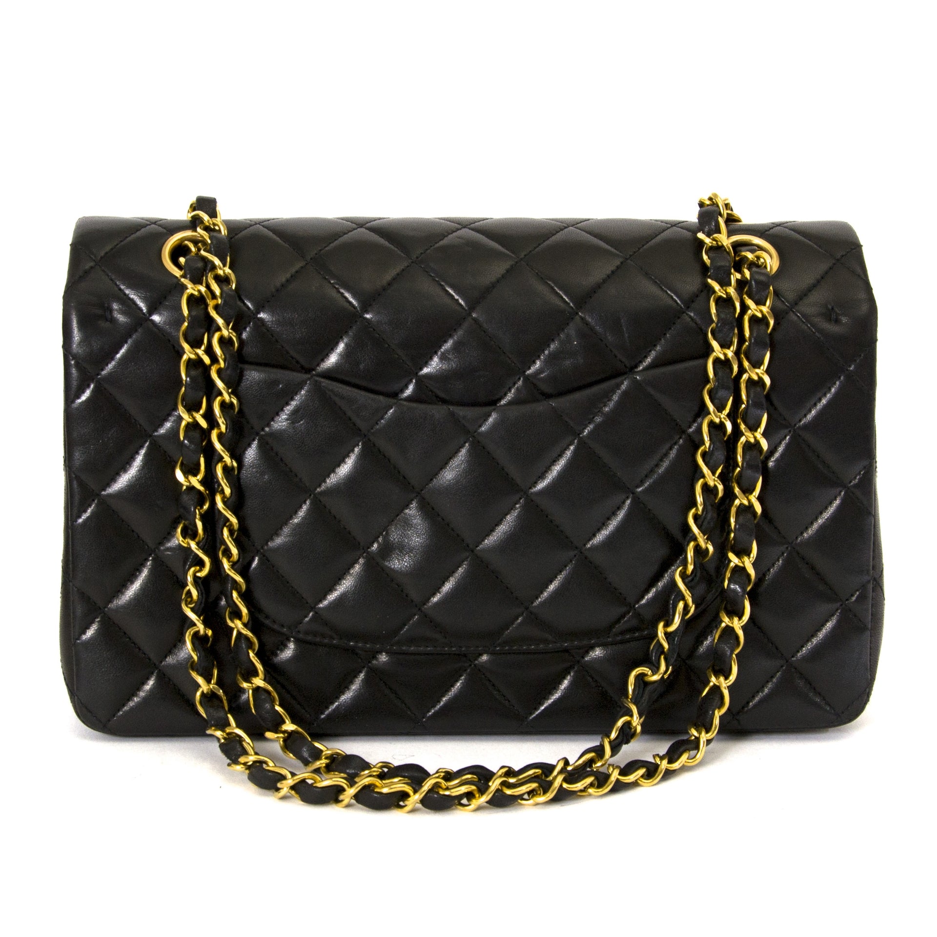 shop safe online secondhand Chanel Black Lambskin Medium Classic Flap Bag GHW