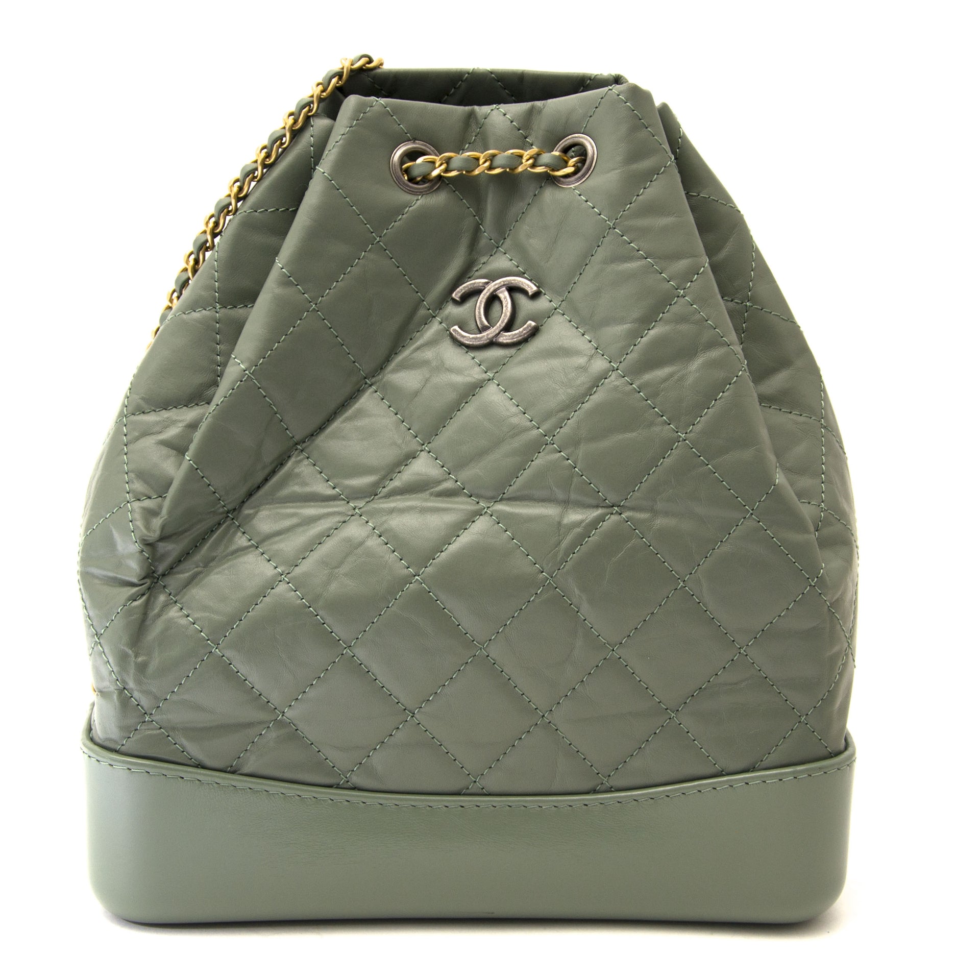 koop online tegen de beste prijs Chanel Small Green Gabrielle Backpack