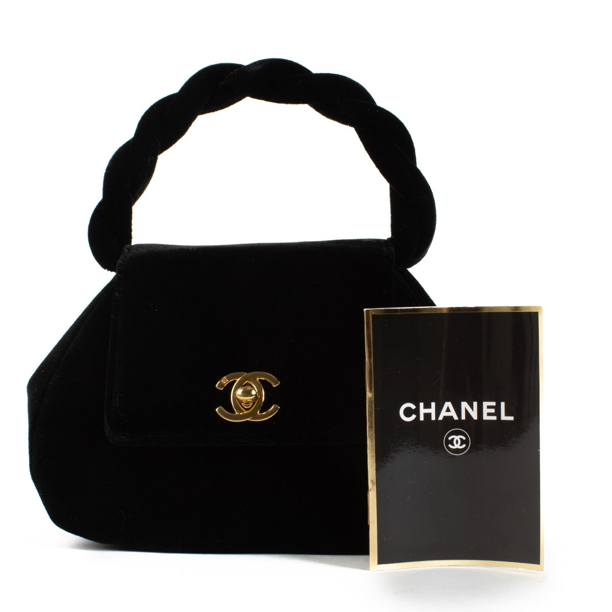 Sac Chanel Vintage en Velours Noir avec Anses Torsadées