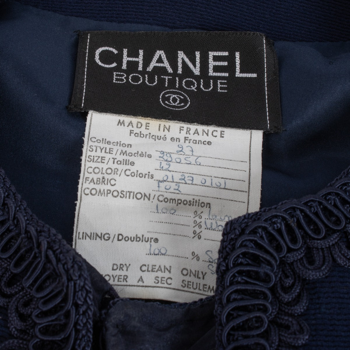 Chanel Collectie 27 Blauw Geborduurde Jas/Top Set - Maat FR42