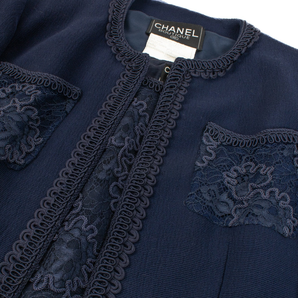 Chanel Collectie 27 Blauw Geborduurde Jas/Top Set - Maat FR42
