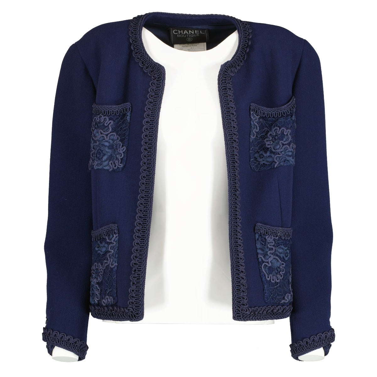 Chanel Collectie 27 Blauw Geborduurde Jas/Top Set - Maat FR42