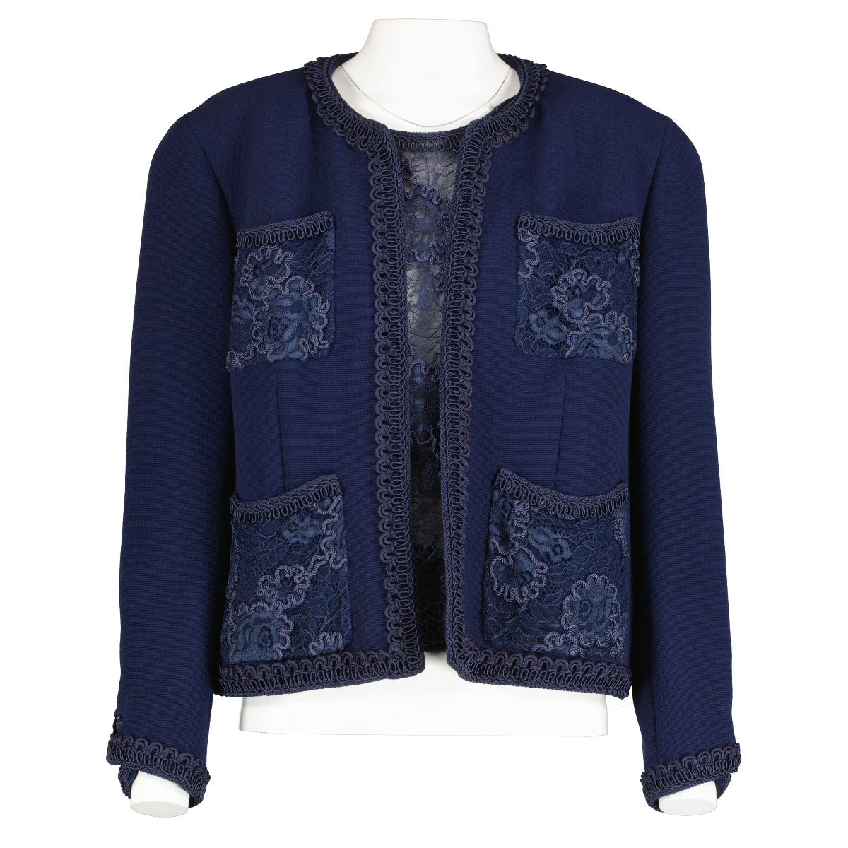 Chanel Collectie 27 Blauw Geborduurde Jas/Top Set - Maat FR42
