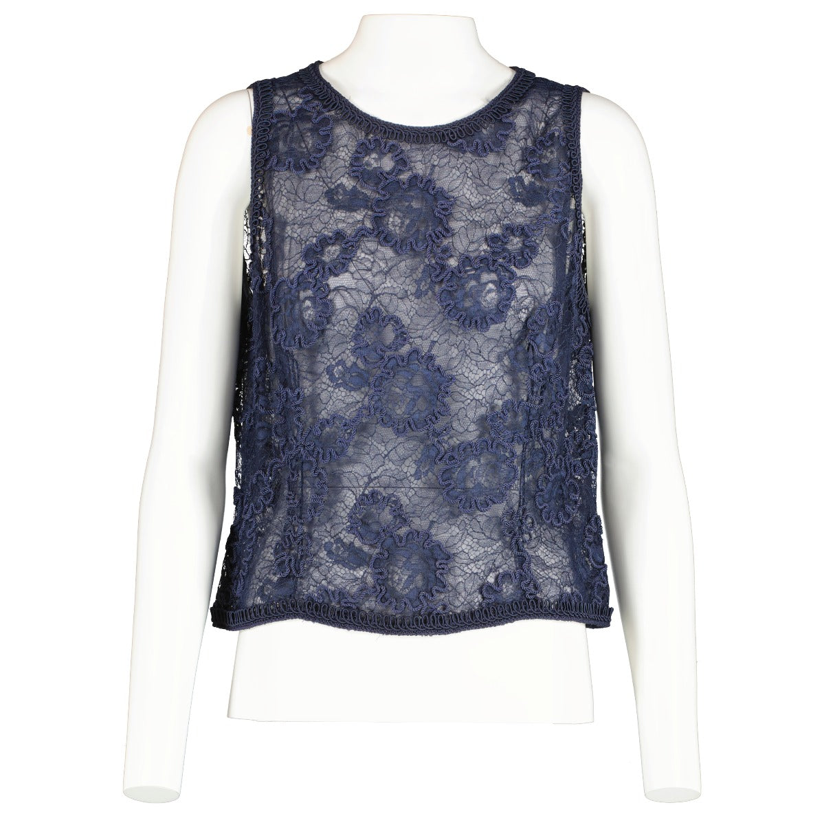 Chanel Collectie 27 Blauw Geborduurde Jas/Top Set - Maat FR42